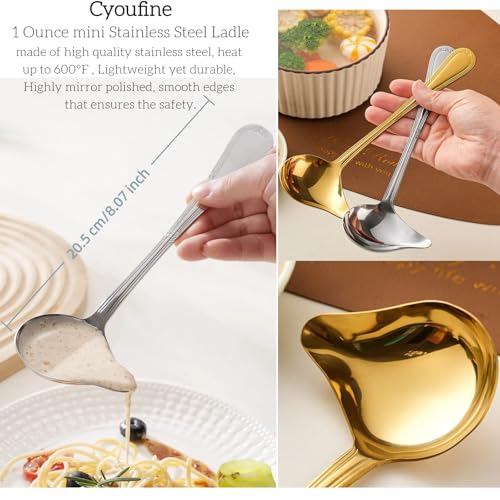 2-Pack Gravy Spoon Small Ladle for Sauce/Gravy / .1 Ounce mini Stainless Steel Ladle with Pouring Spout Gravy Drizzle Spoon. (Gold & silver)
