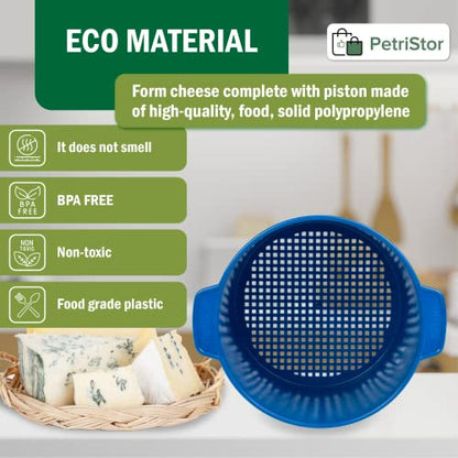 Cheese Mold for Cheese Making Cheese with Follower 1/2 gal Blue - Cheesemaking Supplies - Cheese Form Mold - Cheese Making Basket - Molde Para Queso Casero - Cheese Press Mold - Maker Mold Cheese