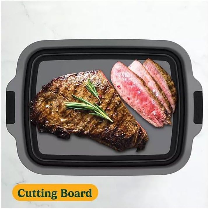 4-in-1 Expandable Prep & Serve Tub - 3 Gallon Collapsible Marinating and Brining Container with Cutting Board Lid - Gray