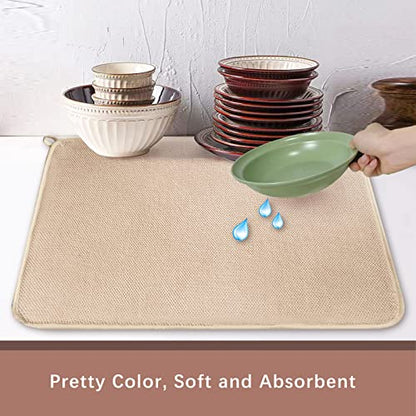 Dish Drying Mats for Kitchen Counter, 2 Pack Dish Drying Pads Dish Rack Mat Drying Pink Kitchen Mat (Beige-2) - color: Beige-2