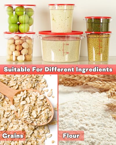 2QT NSF Round Food Storage Containers with Lids: 4 PCS [Total Food Grade][Hot&Cold Resistant] Dough Proofing Container for Pizza, Bread with Measuring Spoons Included(BPA FREE) (RED) - color: K1-RED-2L-4PCS-ROUND