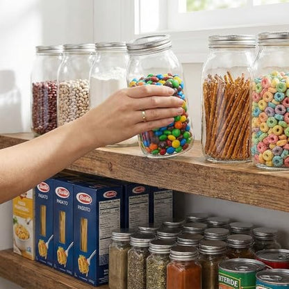 novelinks 64 oz Large Plastic Mason Jars with Airtight Lids Wide Mouth | 4 Pack, Silver, Storage Jars with Airtight Lids, Mason Jars 64oz, Big Jars Wide Mouth, Plastic Storage Containers for Pantry - color: Silver