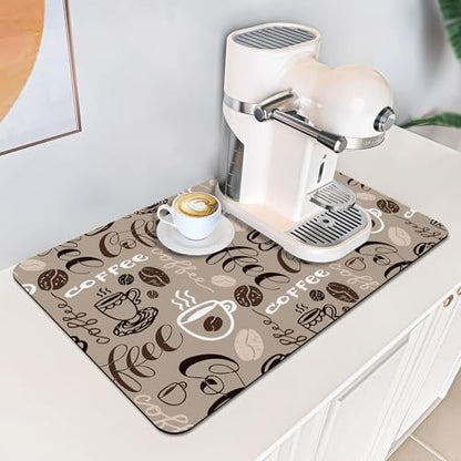 Coffee Mat - 12x19 Inch Countertop Absorbent Draining Pad for Coffee Maker, Espresso Machine & Dish Drying - color: Coffee-2