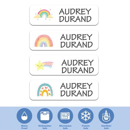 Custom Waterproof Dishwasher Safe Kid Name Labels for Daycare(128 Pack), Camp, School Supply, Baby Bottles, Lunch Boxes and Cups, Travel. Cute Personalized Design Name Stickers (Pattern 7) - color: Pattern 7