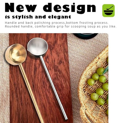 2 PCS Small Soup Ladle SUS304 Stainless Steel Metal Deep Spoon With Pour Spout for Serving Soups, Gravy and More（Gold + Silver）