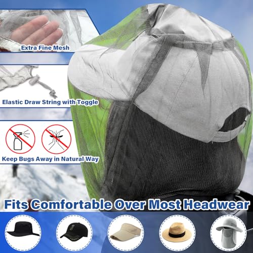 Benvo Mosquito Head Net Mesh Face Neck Fly Netting Cover from Bugs Gnats Noseeums Hat-Compatible Insect Shield for Fishing, Camping, Gardening (2pcs, Grey, Upgraded Big Net) - color: Grey