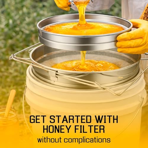 Honey Bucket 5 Gallon Bucket with Spigot Extractor Equipment Food-Grade PP 20L Capacity + Honey Strainer Filter Honey Filter 2 Piece Honey Double Strainer Honey Extractor Equipment Stainless Steel - style: Strainer Filter + Bucket