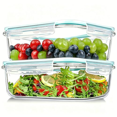 GEHE 2 Pack 52oz Large Glass Food Storage Containers with Lids, Glass Meal Prep Containers with Airtight Lids for Baking, Storing, Lunch Container, Microwave/Freezer/Dishwasher Safe, BPA Free - color: Mint Green, size: 52oz