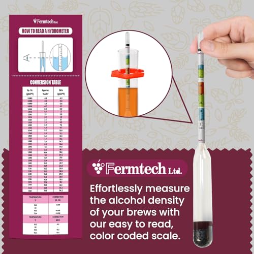 Fermtech Glass Triple Scale Hydrometer Kit – Glass Hydromter and Jar, Brush, Instructions, Hard Storage Case and Microfiber Cloth. Test ABV, Brix, Gravity for Wine, Beer, Mead & Kombuch.