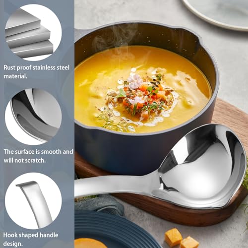 2Pcs Soup Ladle, Soup Spoons Stainless Steel 304 with Pour Spout, Large Ladle Spoon Cooking Utensils Ladles for Serving Metal Ladle Gravy Punch - size: Large