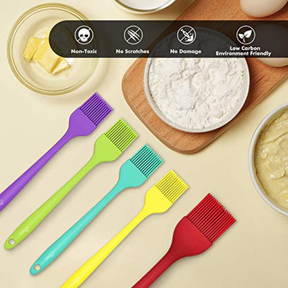 HOTEC 600℉ Heat Resistant BPA Free Silicone Marinading Meat Grill Basting Pastry Brush for Oil Butter Sauce Sausages Desserts Turkey Baster Grill Barbecue, Multicolor - color: Multicolor