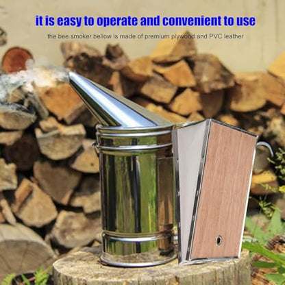 Bee Smoker Bellow, Wood and Stainless Steel Bee Smoker Box Replacement Parts PVC Leather Plywood Box Beekeeping Equipment