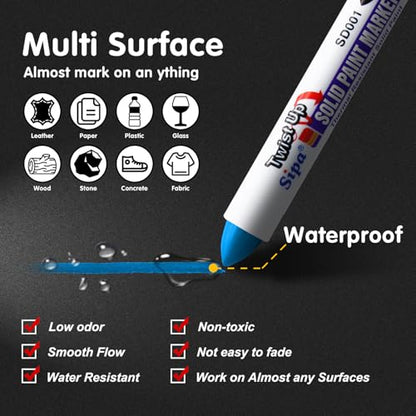 Sipa Permanent Solid Paint Markers, Twist Long-Lasting Paint Pens for Window, Wood,Metal and Glass Marker, 1 Pack (Blue) - color: Blue