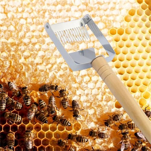 2 Pack Stainless Steel Uncapping Fork with Wooden Handle, Multi-Function Honey Scraper & Uncapping Knife, Adjustable Beekeeping Tool for Honeycomb Processing