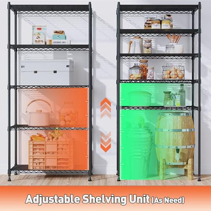 Romorgniz 5-Tier Shelf 1010LBS Storage Shelves Adjustable Wire Shelving,Tool-Free Assembly,Metal Shelving Unit for Kitchen Pantry Closet Laundry Bathroom 59" Hx21.7 Wx13.8 D - size: 59"Hx21.7"Wx13.8"D-Black