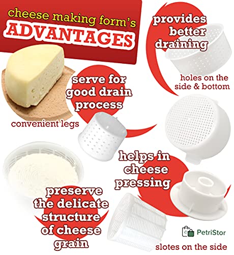 11 pcs Cheese Making Kit Beginners - Soft Cheese Molds + Cheese Mold with a Follower Piston - Cheese Making Supplies - Moldes Para Queso Fresco Casero - Paneer Cream Cheese Form Mold Basket № 2