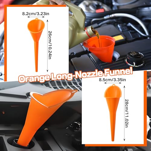 10Pcs Funnels for Automotive Use, Wide Mouth Plastic Oil Funnel Set | Flexible Long Neck Fuel Funnel Kit with Spout & Filter for Filling Car Engine Oil, Gasoline, Diesel, Coolant, Fluid