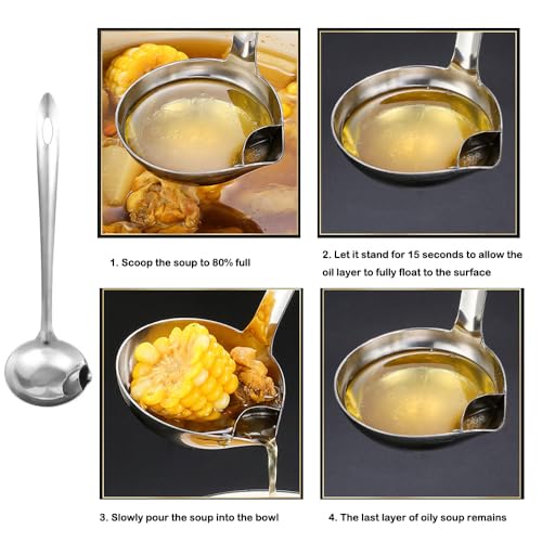 3 Pack Soup Ladle Fat Separator Stainless Steel Ladle with Pour Spout Oil Separator Soup Spoon Grease Strainer Serving Spoon Gravy Pouring Ladles for Soups Stocks Sauces Broth Drippings