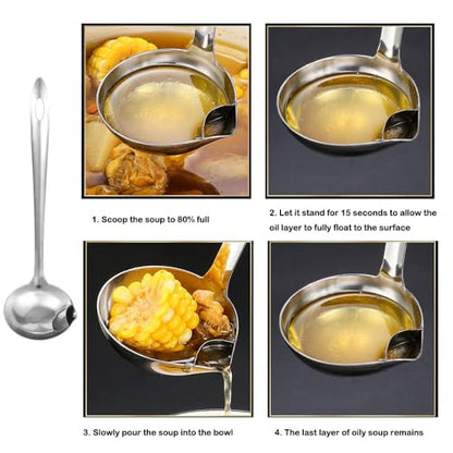 3 Pack Soup Ladle Fat Separator Stainless Steel Ladle with Pour Spout Oil Separator Soup Spoon Grease Strainer Serving Spoon Gravy Pouring Ladles for Soups Stocks Sauces Broth Drippings