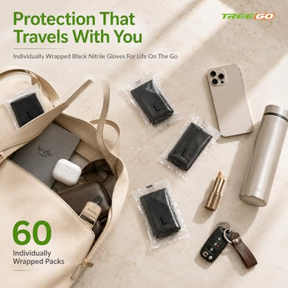 TREEGO Black Individually Wrapped Nitrile Gloves Bundle, Medium, 110 Pairs Total, Disposable 5 Mil Latex Free Powder Free Gloves for Food Prep, BBQ, Cleaning, Catering, Small Business & Everyday Use