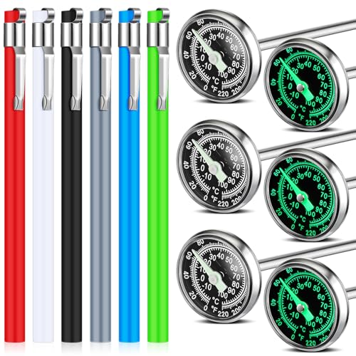 Xuhal 6 Pcs Stainless Steel Kitchen Glow Thermometer with 5 Inch Long Stem 1 Inch Dial Thermometer Milk Frothing Food for Oven Probe Meat Grill Cooking BBQ Chocolate Water (Colorful) - color: Colorful