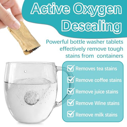 RAINFLOW 40 Pcs Water Bottle Cleaner Tablets - Water Bottle Cleaning Tablets for Stainless Steel, Tumblers, Reusable Bottles, Bottle Cleaner Tablets Remove Coffee & Tea Stains, Odor Buildup
