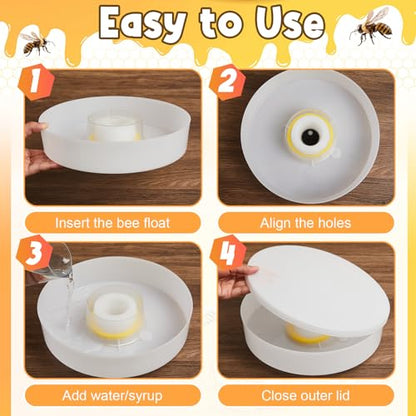 4 Pack Round Rapid Bee Feeder with 8 Anti-Drowning Sponge Rings for Hives, Compatible with 8-Frame and 10-Frame Beehives, Honeybee Feeder Water or Sugar Syrup Feeding Equipment for Outside