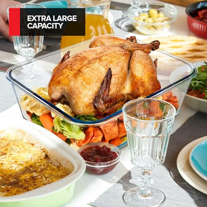 Stock Your Home 28 Cup Extra Large Rectangular Glass Food Storage Container with Lid, Modern Style, Airtight, Leak Proof, Microwave, Oven, Dishwasher, Freezer Safe, 12.5"L x 10"W x 6.5"H