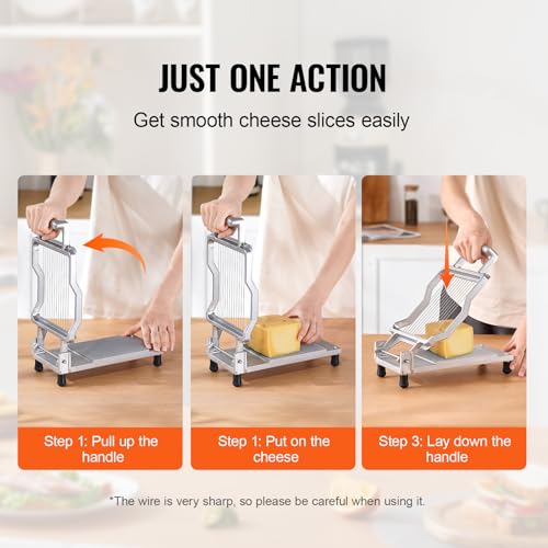 VEVOR Cheese Slicer, Butter Cutter with 0.39" & 0.78" Cheeser Butter Cutting Blade, Detachable Cheese Slicer Wire, Aluminum Alloy Commercial Cheese Cutter with 316 Stainless Steel Knife Wire - size: 0.39" & 0.78"