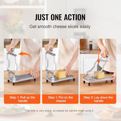 VEVOR Cheese Slicer, Butter Cutter with 0.39" & 0.78" Cheeser Butter Cutting Blade, Detachable Cheese Slicer Wire, Aluminum Alloy Commercial Cheese Cutter with 316 Stainless Steel Knife Wire - size: 0.39" & 0.78"