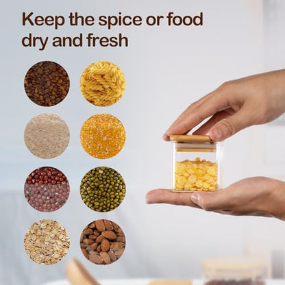 D2scrma 4oz Airtight Square Spice Containers with Bamboo Lid Set of 12 (120ml) with Black Lables Storage Stackable Spice Jar, Kitchen Canister for Sugar, Tea, Flour, Salt and Seasonings - size: 4oz*12