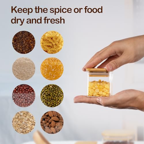 D2scrma 4oz Airtight Square Spice Containers with Bamboo Lid Set of 12 (120ml) with Black Lables Storage Stackable Spice Jar, Kitchen Canister for Sugar, Tea, Flour, Salt and Seasonings - size: 4oz*12