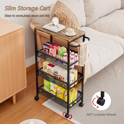 AZERPIAN Slim Rolling Cart 4 Tier Narrow Storage Cart on Wheels with MDF Board Top and Metal Handle for Small Space Kitchen Living Room Bathroom Laundry Room (16.38 x 9.06 x 30.31inch) - size: 16.38 x 9.06 x 30.31 inch
