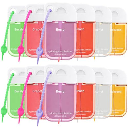 Frienda 12 Pcs Hydrating Hand Sanitizer Spray Scented Pocket Hand Sanitizer Travel Size with Keychain Moisturizing Sanitizing Hands Thank You Appreciation Gifts for Team Coworkers Staff Women Adults - style: Cute