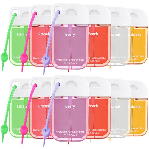 Frienda 12 Pcs Hydrating Hand Sanitizer Spray Scented Pocket Hand Sanitizer Travel Size with Keychain Moisturizing Sanitizing Hands Thank You Appreciation Gifts for Team Coworkers Staff Women Adults - style: Cute
