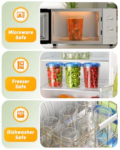 BiuLeon 6 Pack-34 oz Freezer Storage Containers, Plastic Food Storage Containers with Twist Top Lids, BPA Free and Reusable Soup Containers with Lids, Leakproof/Microwave/Dishwasher Safe - color: 6Pack-34oz