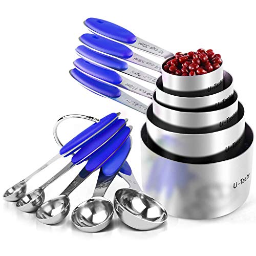 Measuring Cups : U-Taste 18/8 Stainless Steel Measuring Cups and Spoons Set of 10 Piece, Upgraded Thickness Handle(Blue) - color: Blue