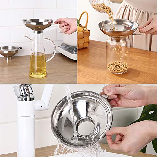 Set of 2 Pcs Mason Jar Funnel Set - Stainless Steel Canning Funnel with Handle for Wide and Regular Jars