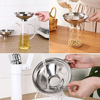 Set of 2 Pcs Mason Jar Funnel Set - Stainless Steel Canning Funnel with Handle for Wide and Regular Jars