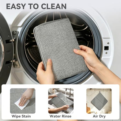 YDKGL Dish Drying Mat for Kitchen Counter, Ultra Absorbent & Fast Drying Dish Mat Machine Washable Foldable Drying Pad for Countertops, Sinks, Draining Racks, Grey - size: 16" x 24"