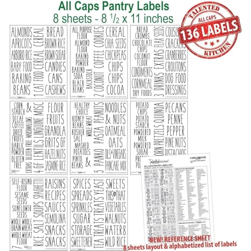 Talented Kitchen Kitchen Adhesive Labels - Waterproof Labels for Storage Bins - Pantry & Jar Stickers for Spices - Pack of 136, 2 x 3 in, Black Text on Clear Vinyl - color: Black Text on Clear Background