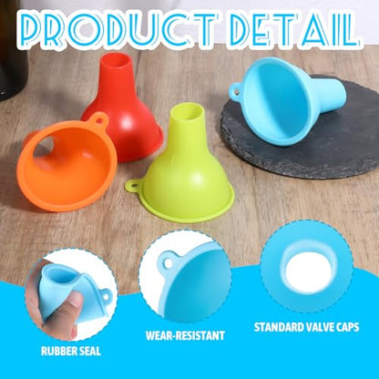 4Pcs 1 Inch Wide Mouth Funnels for Kitchen Use Silicone Funnels for Filling Bottles Flexible Condiment Sauce Canning Set for Filling Oil Water Bottles Home Restaurant Jars Canning, 3.2 x 1