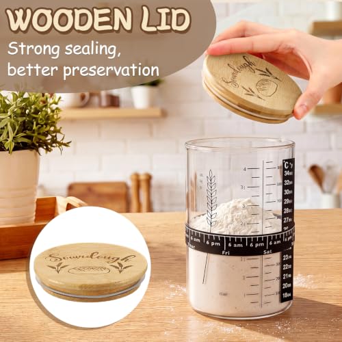 Teecyhooo 2 Set Sourdough Starter Jar Kit, Wide Mouth Fermentation Baking Jar with Spatula, Cloth Cover & Bamboo Lid, Band, Date Tracker, Sourdough Bread Supplies for Sour Dough Lover (34 oz,Style A) - size: 34 oz