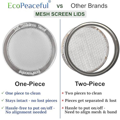 2 Pack ONE-PIECE 316 Surgical Stainless Steel Sprouting Lids for Wide Mouth Mason Jar (Ball Kerr) - One-Piece- Strainer Mesh Lids - Rust-Proof - size: 2 Count (For Wide Mouth Jars 3 3⁄8" Outer ∅)