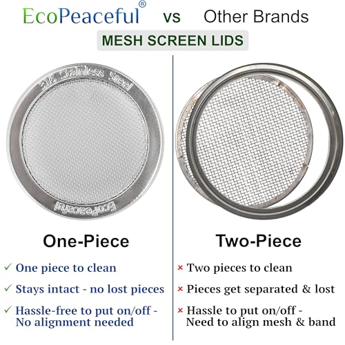 6-Pack - ONE-PIECE- 316 Surgical Stainless Steel Sprouting Lids for Wide Mouth Mason Jar - Ball or Kerr - Strainer Mesh Lids - Rust-Proof - size: 6 Count (For Wide Mouth Jar 3 3⁄8" Outer ∅)