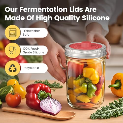 Original Patented Airlock Fermentation Lids for Wide Mouth Mason Jars, Fermenter Caps, Fermentation Kit for Sauerkraut & Pickle Kit, One Way Waterless Airlock Valve - BPA-Free (Jar Not Included) - size: Wide Mouth