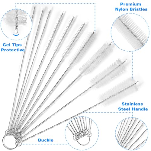 Ixiaoyoo 11 Pcs Cleaning Brushes Set, 8 Inch + 60 Inch Cleaner Brushes | White Nylon Brushes Kit for Bottles, Tumbler, Sippy Cups, Pet Waterers, Drinking Straws, Pipes, Sink Drain, Fish Tank, Hose - color: White Cleaning Brush Set