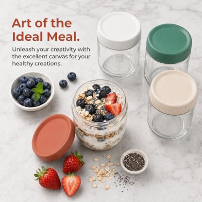 EONJOE 4-Pack Overnight Oats Containers with Lids 16oz Glass Mason Jars Meal Prep Salad Food Cereal Snacks Pudding Yogurt Storage - size: 16oz-4pack-white