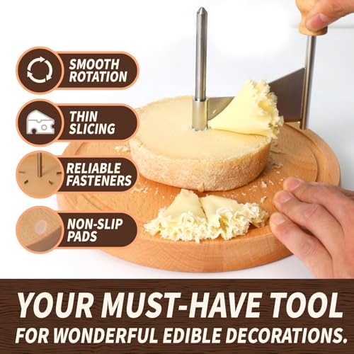 Cheese Curler Beech Wood-Stainless Steel - Best for Tete de Moine Curler and Chocolate Shavings and curls, Girolle Cheese Curler & shaver