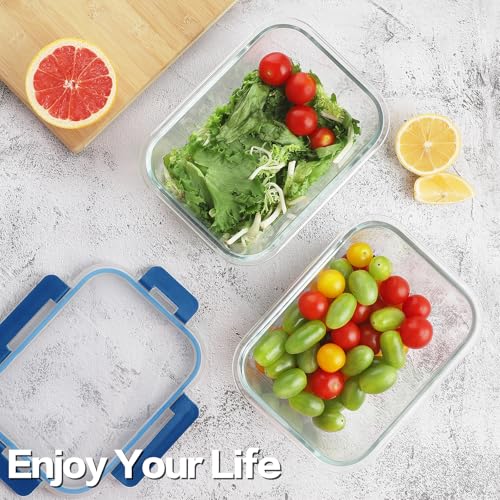 8 Pack 36oz Large Glass Meal Prep Containers with lids, Glass Food Storage Containers with Leak Proof Snap Lock Lids , Airtight Bento lunch Boxes, Kitchen Storage, Oven and Dishwasher Safe-Deep Blue - color: Deep Blue